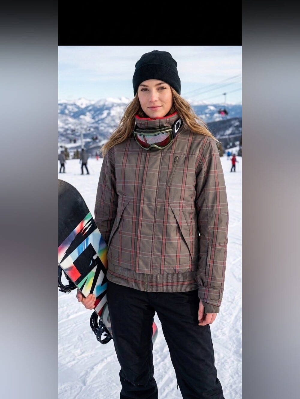 Women's Snowboarding 4 Square Jacket Plaid Red Khaki L